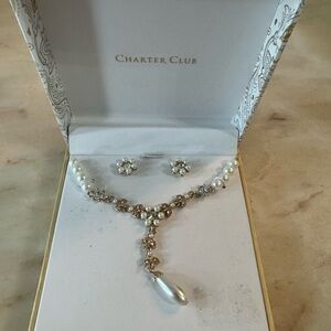 Charter Club Gold and Pearl Drop Necklace Set